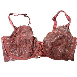 Cacique unlined mesh bra with floral metallic pattern 42DDD 42F